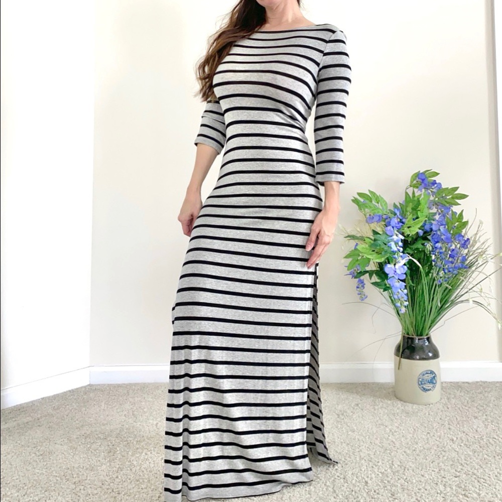 Striped Bodycon Casual Maxi Dress